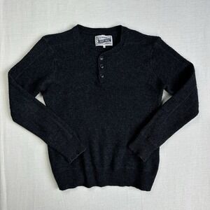 Schott Bros. Henley 3-Button Wool Knit Sweater Men M Pullover Gray Minimalist